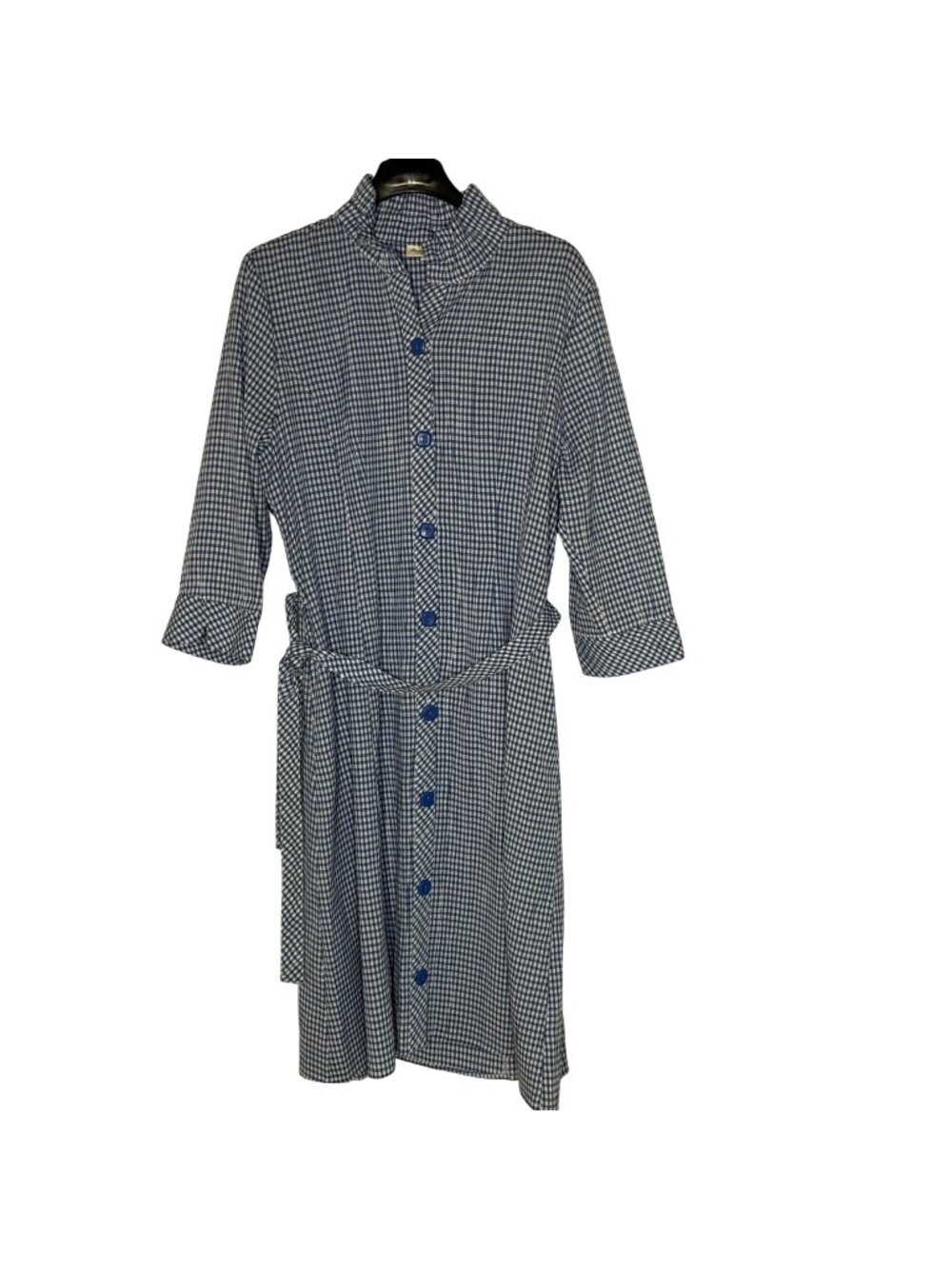 Norm Thompson Plaid Gingham Seersucker Midi Dress Sz LG Modest Cottage Country